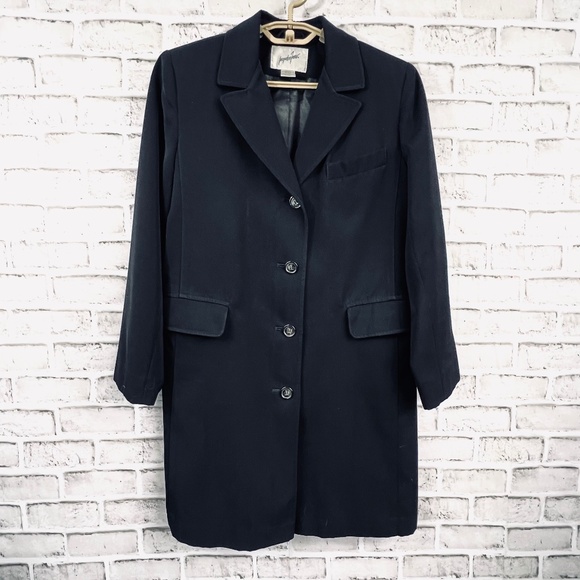 |•JACQUELINE FERRAR•| Long Black Blazer Suit Jacket Coat Size Small - Picture 1 of 11